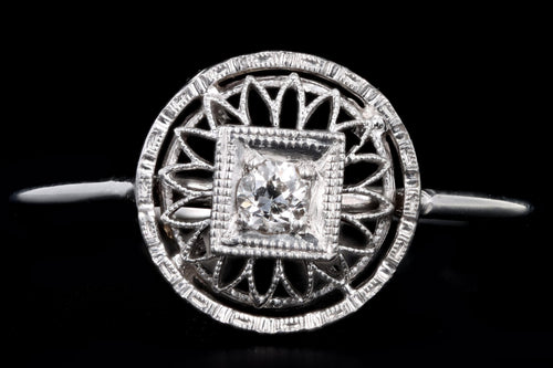 Art Deco 14K White Gold Old European Cut Diamond Stick Pin Conversion Ring - Queen May