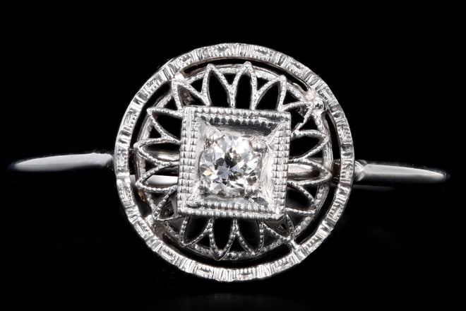 Art Deco 14K White Gold Old European Cut Diamond Stick Pin Conversion Ring - Queen May