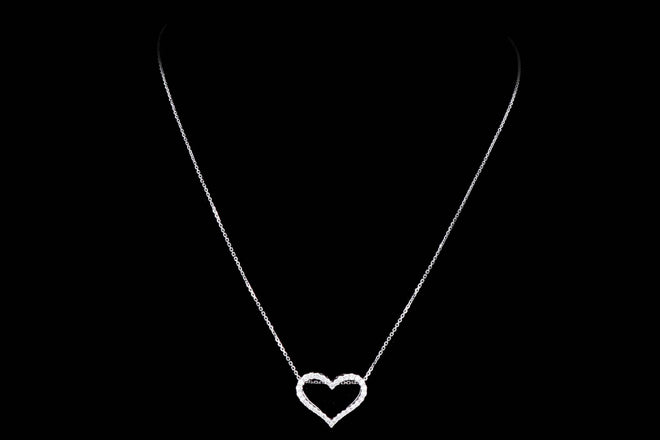 Modern 18K White Gold .40 Carat Total Weight Diamond Heart Pendant Necklace - Queen May