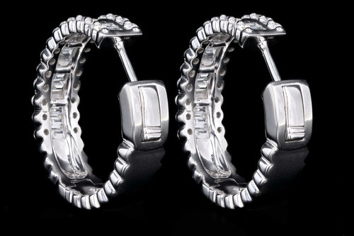 14K White Gold 1.67 Carat Total Weight Diamond Baguette Hoop Earrings - Queen May