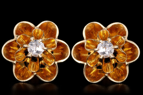 Victorian 14K Yellow Gold .08 Carat Diamond Buttercup Earrings - Queen May