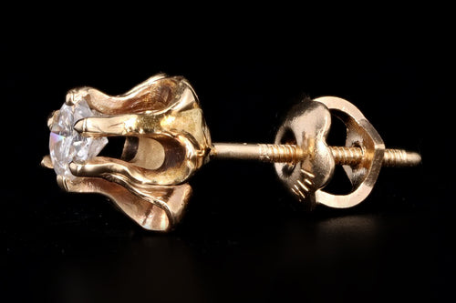 Victorian Inspired 14K Yellow Gold .30 Carat Total Weight Diamond Belcher Screw Back Stud Earrings - Queen May