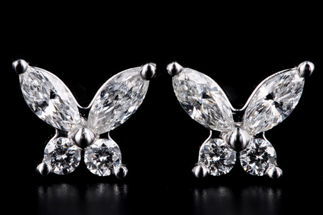 New 14K White Gold .29 Carat Total Weight Diamond Butterfly Stud Earrings - Queen May