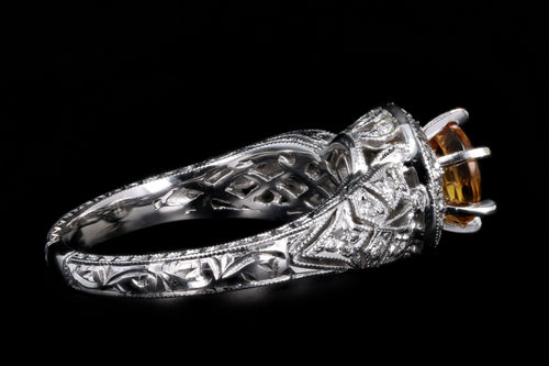 Modern 18K White Gold 1 Carat Natural Orange Sapphire & Diamond Ring - Queen May