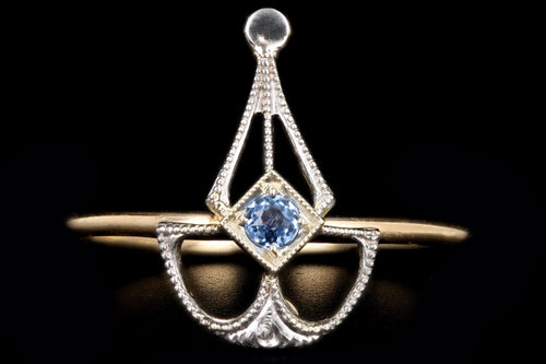 Art Deco 14K Gold Natural Sapphire Stick Pin Conversion Ring - Queen May