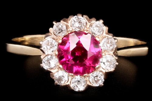 Victorian 14k Yellow Gold Synthetic Ruby & Diamond Stick Pin Conversion Ring - Queen May