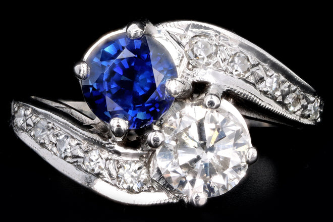 Vintage 14K White Gold Sapphire & Diamond Toi Et Moi Ring - Queen May