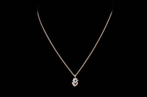 Vintage 14K Yellow Gold Sapphire & Diamond Flower Pendant Necklace - Queen May