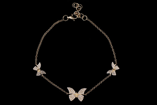 New 14K Gold .30 Carat Total Weight Diamond Butterfly Bracelet - Queen May
