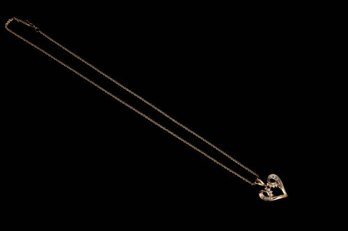 Vintage 14K Yellow Gold Baguette Diamond Heart Pendant Necklace - Queen May