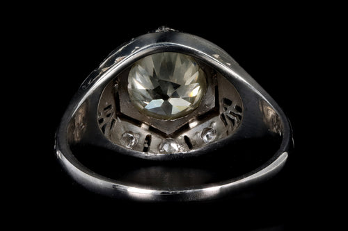 Art Deco 18K White Gold 1.32 Carat Old European Cut Light Yellow Diamond Engagement Ring - Queen May