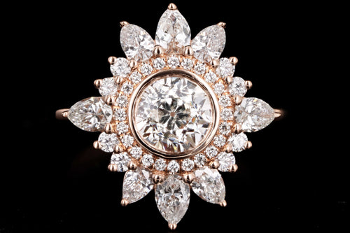 18K Rose Gold .96 Carat Old European Cut Diamond Fan Engagement Ring - Queen May