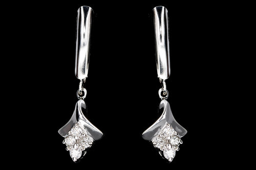 Modern 14K White Gold .20 Carat Total Weight Round Brilliant Diamond Drop Earrings - Queen May