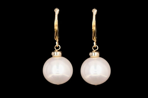 Modern 14K Yellow Gold 11.5mm Cultured Pearl Drop Earrings - Queen May