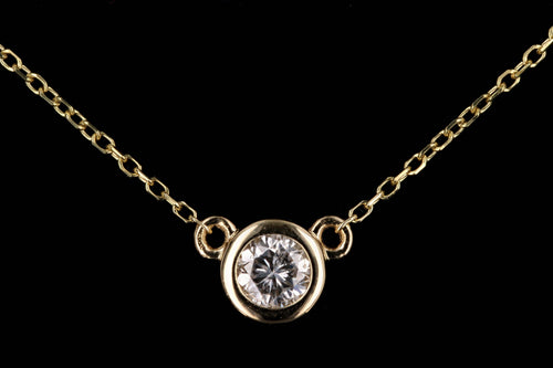 New 14K Gold .21 Carat Round Brilliant Diamond Bezel Set Pendant Necklace - Queen May