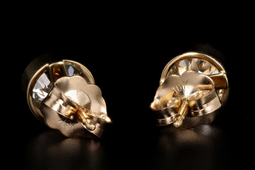 New 18K Yellow Gold 1.27 Carat Total Weight Diamond Bezel Stud Earrings GIA Certified - Queen May