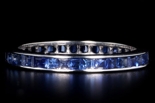 Art Deco 14K White Gold Square Cut Synthetic Sapphire Channel Eternity Band - Queen May