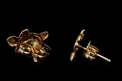 Modern 14K Yellow Gold Enamel Turtle Stud Earrings - Queen May