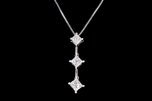 Modern 14K White Gold Princess Cut Diamond Past, Present, & Future Pendant Necklace - Queen May