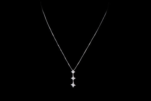 Modern 14K White Gold Princess Cut Diamond Past, Present, & Future Pendant Necklace - Queen May