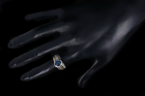 Modern 14K Yellow Gold 1.58 Carat Sapphire & Diamond Ring - Queen May