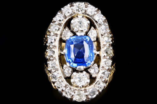 Victorian Sterling Silver & 22K Yellow Gold 3.13 Carat Natural No Heat Sapphire & Diamond Ring CGJ Certified - Queen May