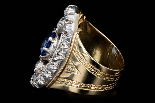 Victorian Sterling Silver & 22K Yellow Gold 3.13 Carat Natural No Heat Sapphire & Diamond Ring CGJ Certified - Queen May