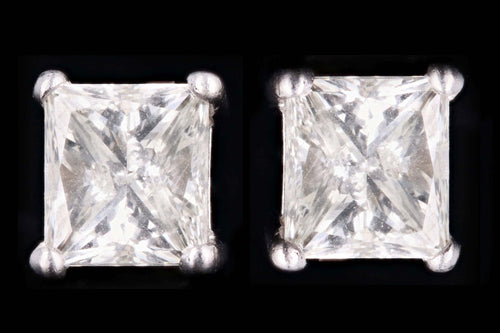 Modern 14K White Gold 1.20 Carat Princess Cut Diamond Screw Back Stud Earrings - Queen May
