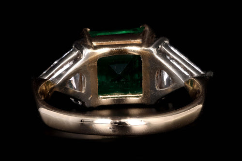Modern 18K Yellow Gold 2.65 Carat Natural No Oil Zambian Emerald & Trillion Cut Diamond Ring - Queen May