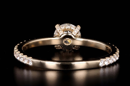 New 14K Yellow Gold .56 Carat Round Brilliant Cut Diamond French Halo Engagement Ring - Queen May