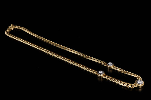 Modern 14K Yellow & White Gold .85 Carats Round Brilliant Cut Diamond Curb Link Necklace - Queen May