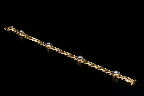 Modern 14K Yellow & White Gold .70 Carats Round Brilliant Cut Diamond Curb Link Bracelet - Queen May
