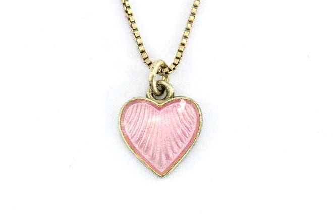 Vintage Sterling Silver Gold Wash Pink Enamel Heart Pendant Norway Arne Nordlie - Queen May