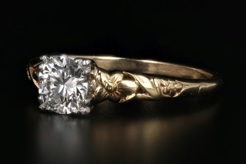 Art Nouveau 14K Yellow Gold and Platinum .70 Carat Engagement Ring - Queen May