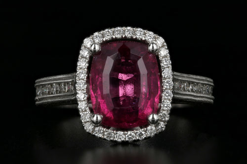 New 18K White Gold 2.73 Carat Natural Rubellite Tourmaline Diamond Ring PGS Certified - Queen May