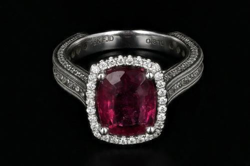 New 18K White Gold 2.73 Carat Natural Rubellite Tourmaline Diamond Ring PGS Certified - Queen May