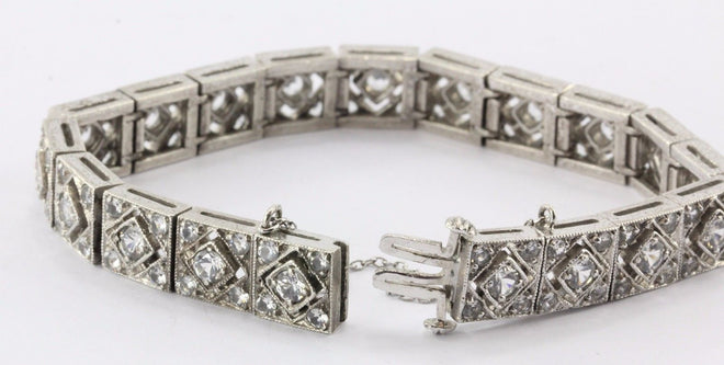 Vintage Art Deco Sterling Silver White Spinel Tennis Bracelet - Queen May