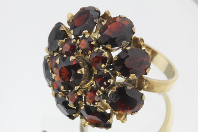 Antique Siam Chunky 14K Gold & Garnet Blooming Cocktail Ring 11 Carats Total - Queen May