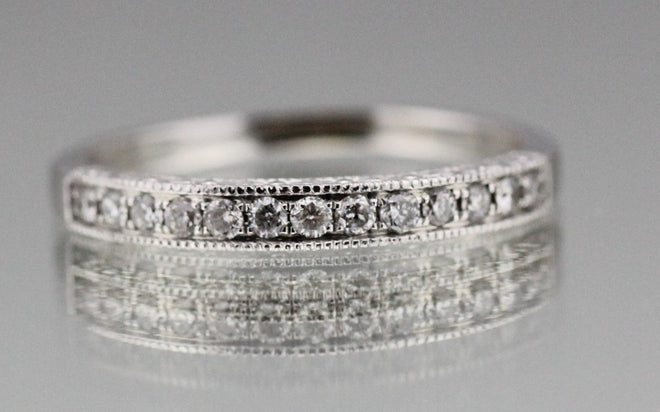 14k White Gold Diamond Wedding Ring 1/2 Carat Half Eternity Band - Queen May