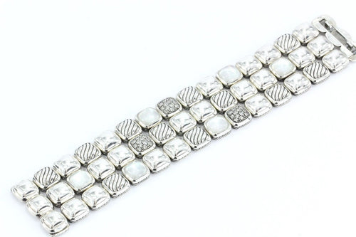 David Yurman Sterling Silver Diamond, Moon Quartz 3 Row Bracelet - Queen May