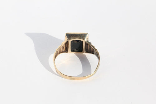 Antique 14K White & Yellow Gold Art Deco 1941 Date Ring w/ Onyx & Diamond WWII - Queen May