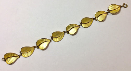 Vintage Sterling Silver Yellow Enamel Leaf Bracelet Norway by Hans Myhre - Queen May