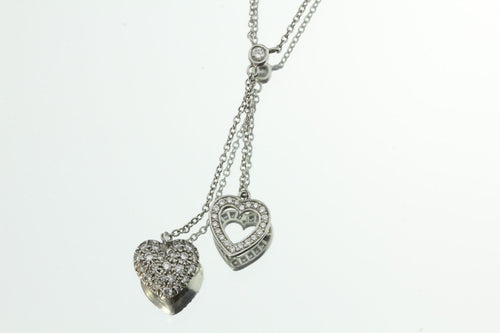 Tiffany & Co. Platinum Pave Diamond Double Heart Pendant Necklace - Queen May