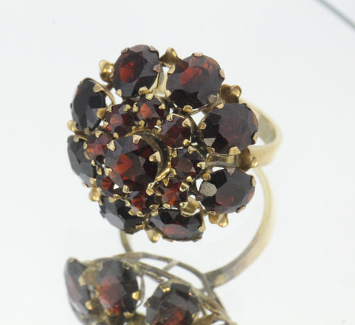 Antique Siam Chunky 14K Gold & Garnet Blooming Cocktail Ring 11 Carats Total - Queen May