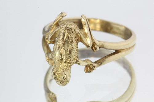 Vintage 14K Gold Figural Cute Baby Frog / Toad Sturdy Ring - Queen May