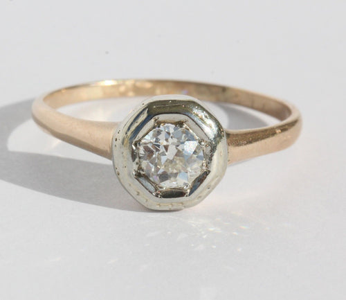 Antique Art Deco 14K Gold & Platinum Set Old Mine Cut Diamond Engagement Ring - Queen May