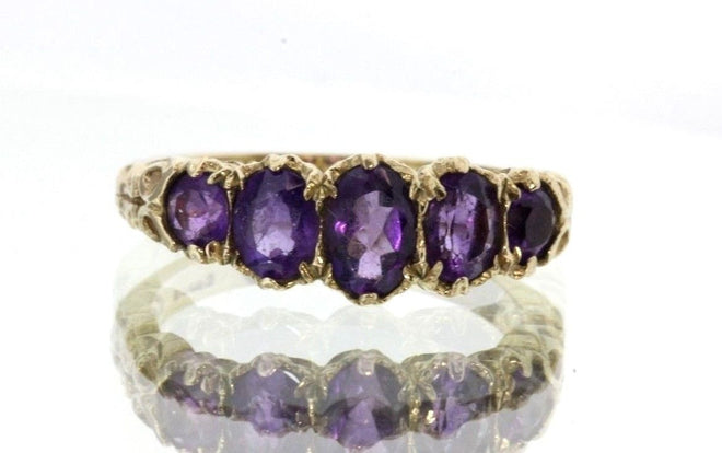 Vintage 9ct Gold London England Amethyst dated 2007 Ring, Victorian Style - Queen May