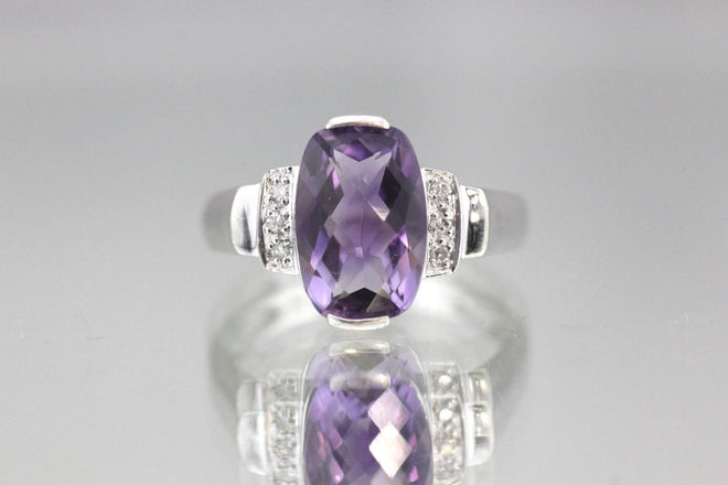 14K White Gold 3.5 Carat Amethyst & Diamond Ring - Queen May