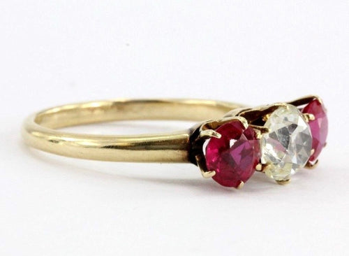 Antique Victorian 14K Gold 1.05 Ct Old Mine Cut Diamond & Ruby Engagement Ring - Queen May