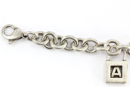 Vintage Tiffany & Co Sterling Silver Padlock Charm A & B Bracelet - Queen May